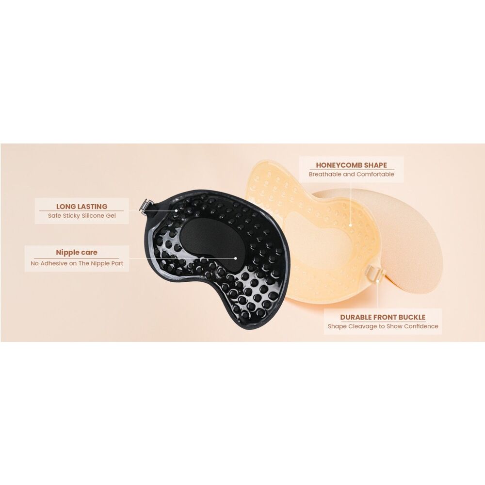 Sticky Bra Backless Strapless Invisible Push Up 2pc Reusable Nipple Cover Sz C - Picture 8 of 10